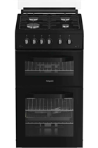 Hotpoint HDG5GCB Black 50cm Freestanding Gas Double Cooker with Glass Lid