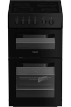Hotpoint HTE5VCB Black 50cm Freestanding Electric Twin Cavity Cooker with Ceramic Hob
