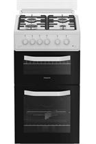 Hotpoint HTG5GCWL White 50cm Freestanding Gas Twin Cavity Cooker with Glass Lid
