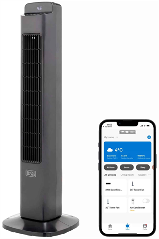Black & Decker BXFT50008GB Black 36" Smart Digital Tower Fan WiFi