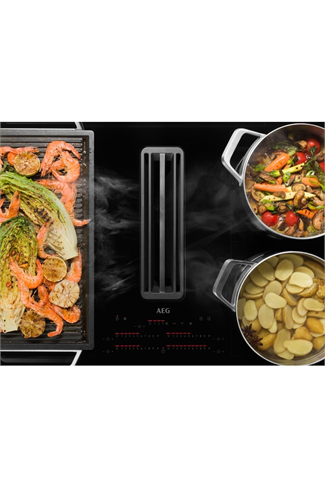 AEG CCE84751FB 83cm New Double Bridge Hob with Extractor, RECIRCULATION MODEL ONLY, Touch on Glass