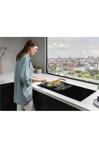 AEG CCE84751FB 83cm New Double Bridge Hob with Extractor, RECIRCULATION MODEL ONLY, Touch on Glass