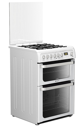Hotpoint Ultima HUD61PS 60cm White Double Oven Dual Fuel Cooker