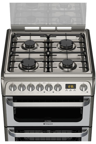 Hotpoint Ultima HUD61XS 60cm Stainless Steel Double Oven Dual Fuel Cooker