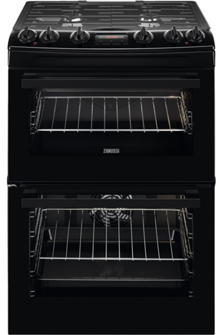 Zanussi ZCK66350BA 60cm Black Double Oven Dual Fuel Cooker