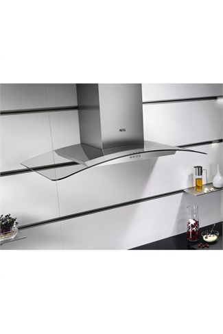 AEG DTB3953M 90cm Curved Glass Wall Chimney Hood, Mechanical Push Buttons, LED Lighting, 3 Speeds,