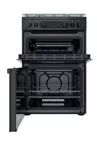 Hotpoint HDM67G0CCB 60cm Black Double Oven Gas Cooker