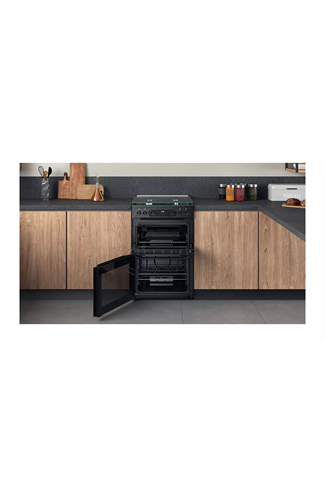 Hotpoint HDM67G0CCB 60cm Black Double Oven Gas Cooker