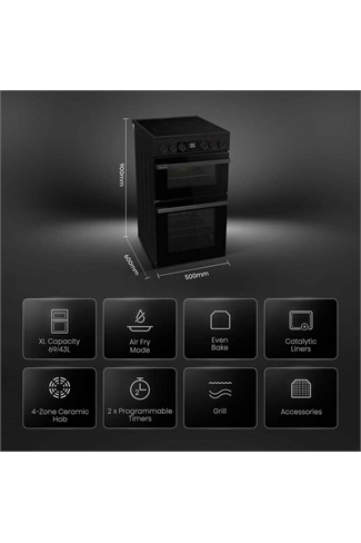  Hisense HDCEC5C10B Black 50cm Double Oven Electric Cooker with Ceramic Hob