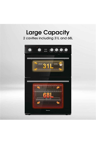 Hisense HDE3211BBUK Black 60cm Double Oven Electric Cooker with Ceramic Hob