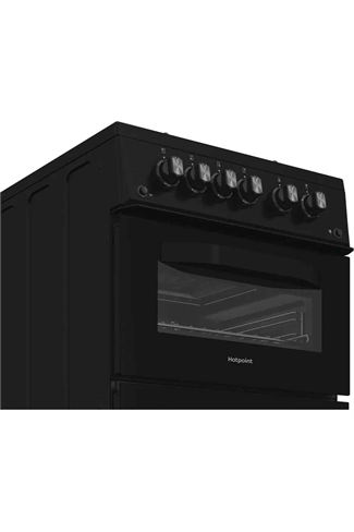 Hotpoint HDG5GCB Black 50cm Freestanding Gas Double Cooker with Glass Lid