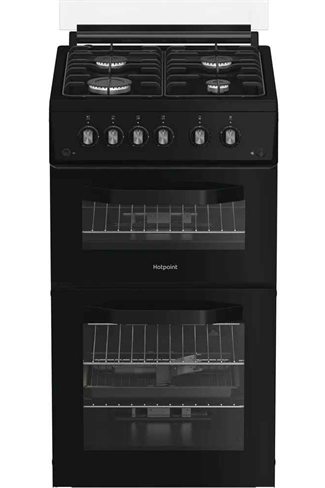 Hotpoint HDG5GCB Black 50cm Freestanding Gas Double Cooker with Glass Lid