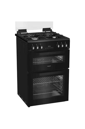 Hotpoint HDG6GDCB1 Black 60cm Freestanding Gas Double Cooker with Glass Lid