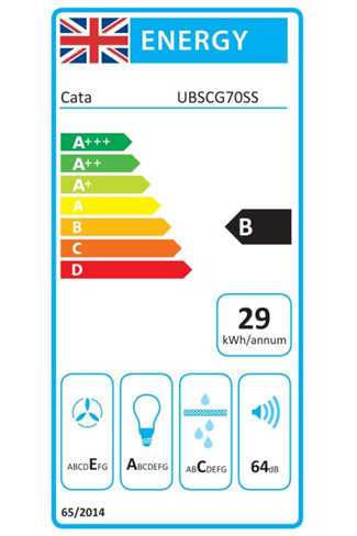 Cata UBSCG70SS Curved Glass Chimney 70cm â€¢ 3 Fan Speeds â€¢ LED Lighting â€¢ Push Button Control â