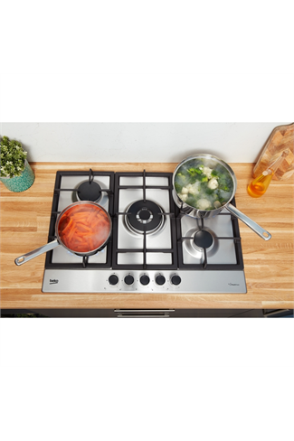Beko HIAW75225SXE 75cm 5 Burner Gas Hob Wok Burner Stainless Steel