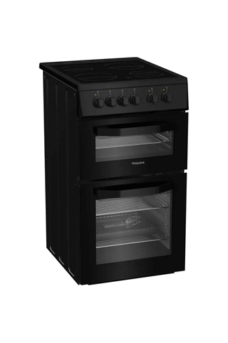 Hotpoint HTE5VCB Black 50cm Freestanding Electric Twin Cavity Cooker with Ceramic Hob