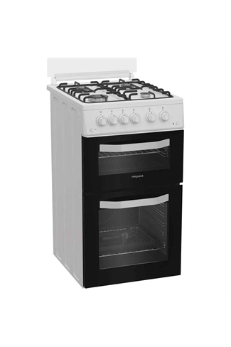 Hotpoint HTG5GCWL White 50cm Freestanding Gas Twin Cavity Cooker with Glass Lid
