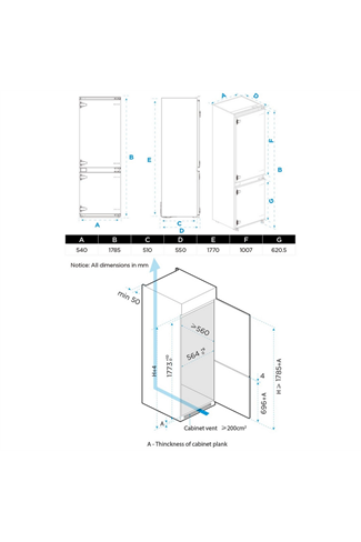 Midea MDRE379FGE01D Integrated 54cm 70/30 Fridge Freezer