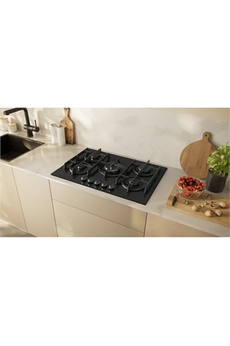 NEFF T27PIQ4S0 N70 75cm 5 Burner Gas-on-Glass Hob Wok Burner Black