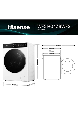 Hisense WF5I9043BWFS 9kg 1400 Spin KitchenFit Washing Machine White