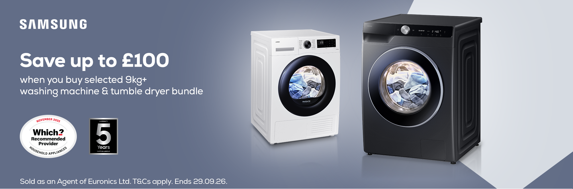 Save Up £100 on Selected Samsung Laundry Bundles